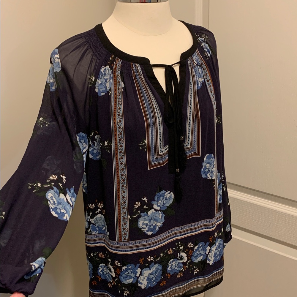 DR2 Boho Floral Peasant Flowy Blouse Size Small